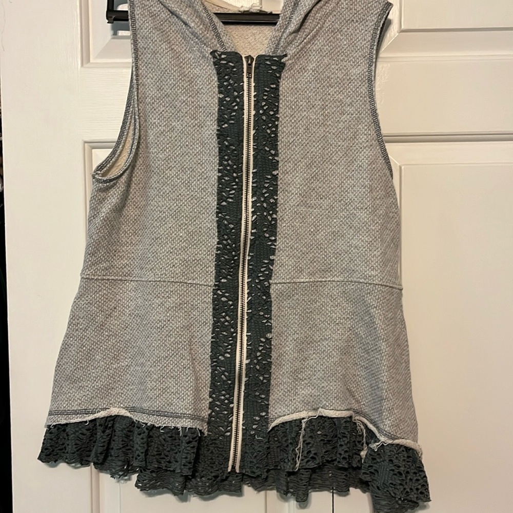 ODDY Gray Hoodie with Black Lace Detail
